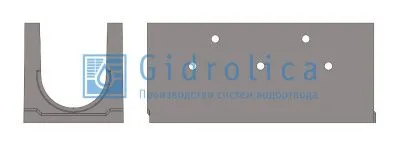 Лоток водоотводный бетонный коробчатый (СО-300мм), с дренажным отверстием слева KUол 100.44(30).52(45,5) - BGU